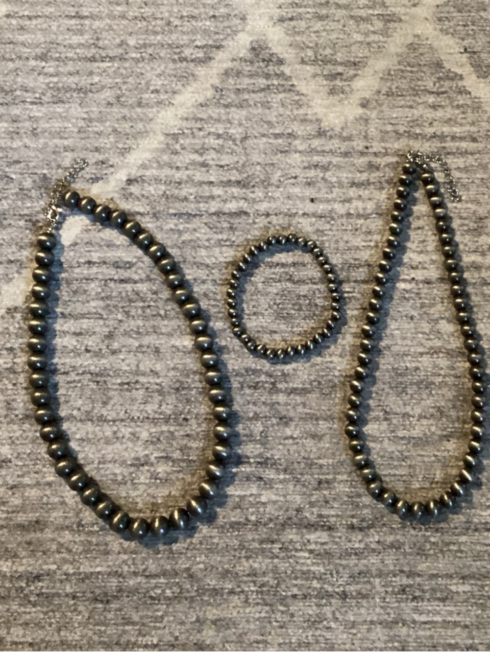 Beaded Necklace and Bracelet Trio - Gray